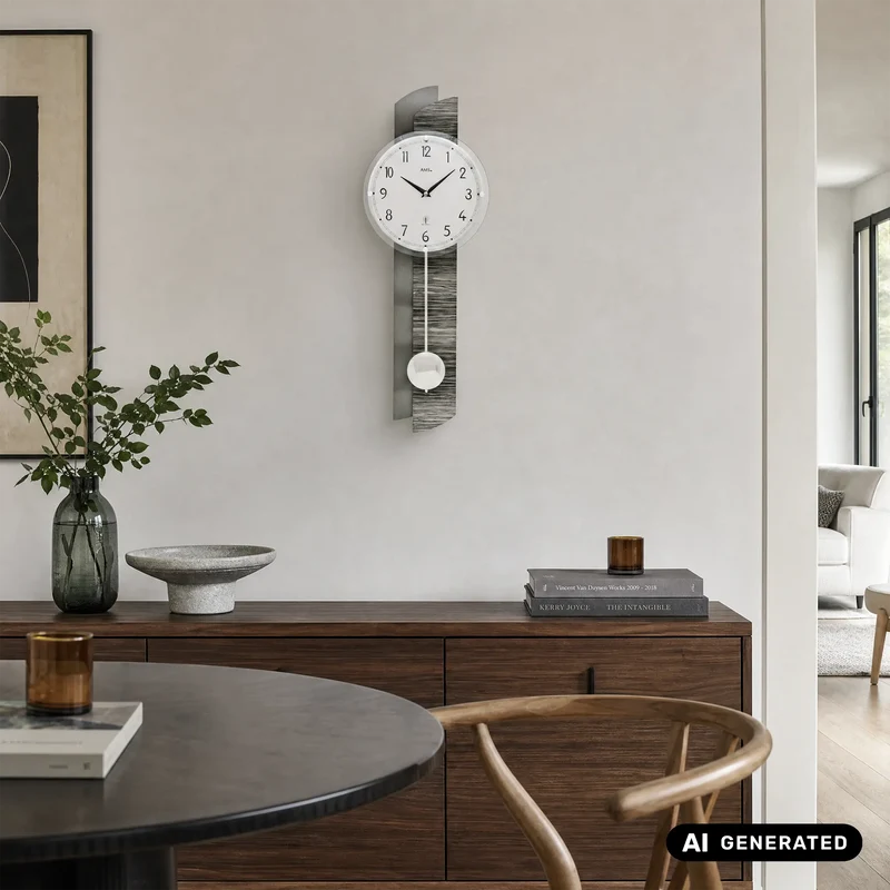 AMS F5323 Wanduhr Holz/Alu • Funk-Pendelwerk • Gewölbtes Mineralglas
