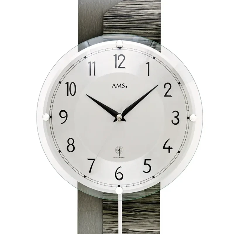 AMS F5323 Wanduhr Holz/Alu • Funk-Pendelwerk • Gewölbtes Mineralglas