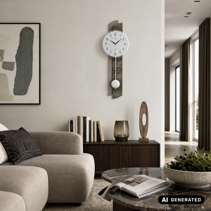 AMS F5323 Wanduhr Holz/Alu • Funk-Pendelwerk • Gewölbtes Mineralglas