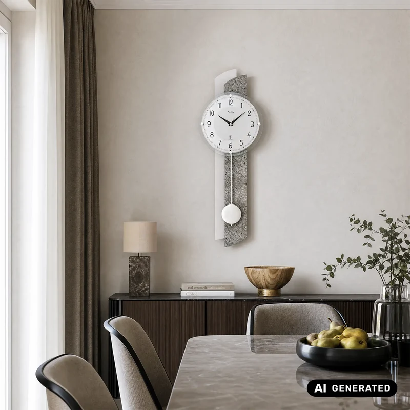AMS F5322 Wanduhr Silber Antik • Funk-Pendelwerk • Gewölbtes Mineralglas