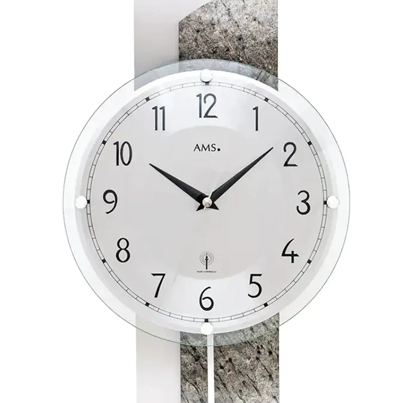 AMS F5322 Wanduhr Silber Antik • Funk-Pendelwerk • Gewölbtes Mineralglas