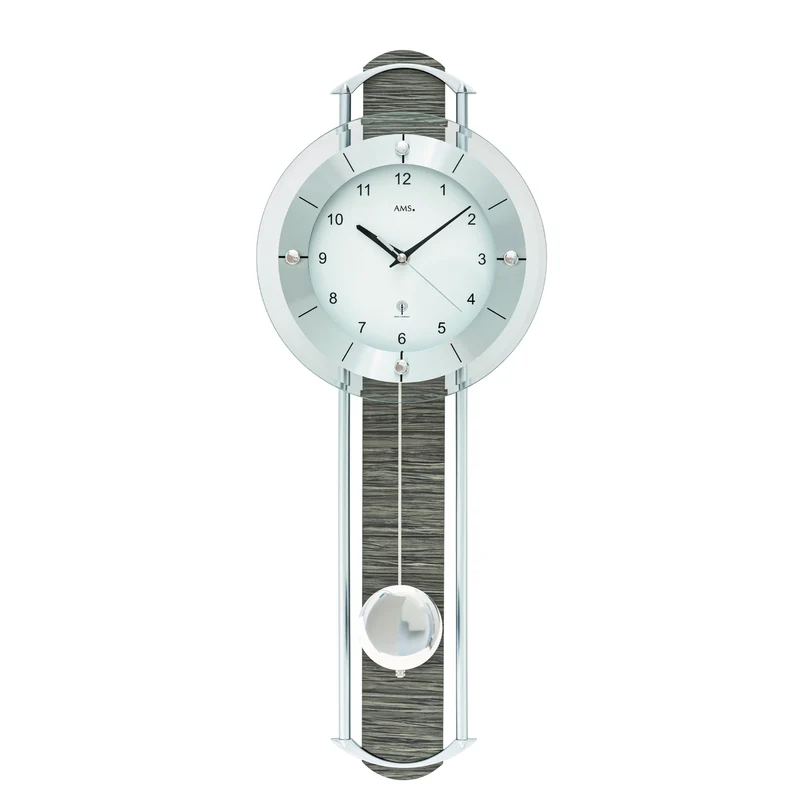 AMS F5304 Wanduhr Sonoma-Eiche • Funk-Pendelwerk • Facettiertes Mineralglas