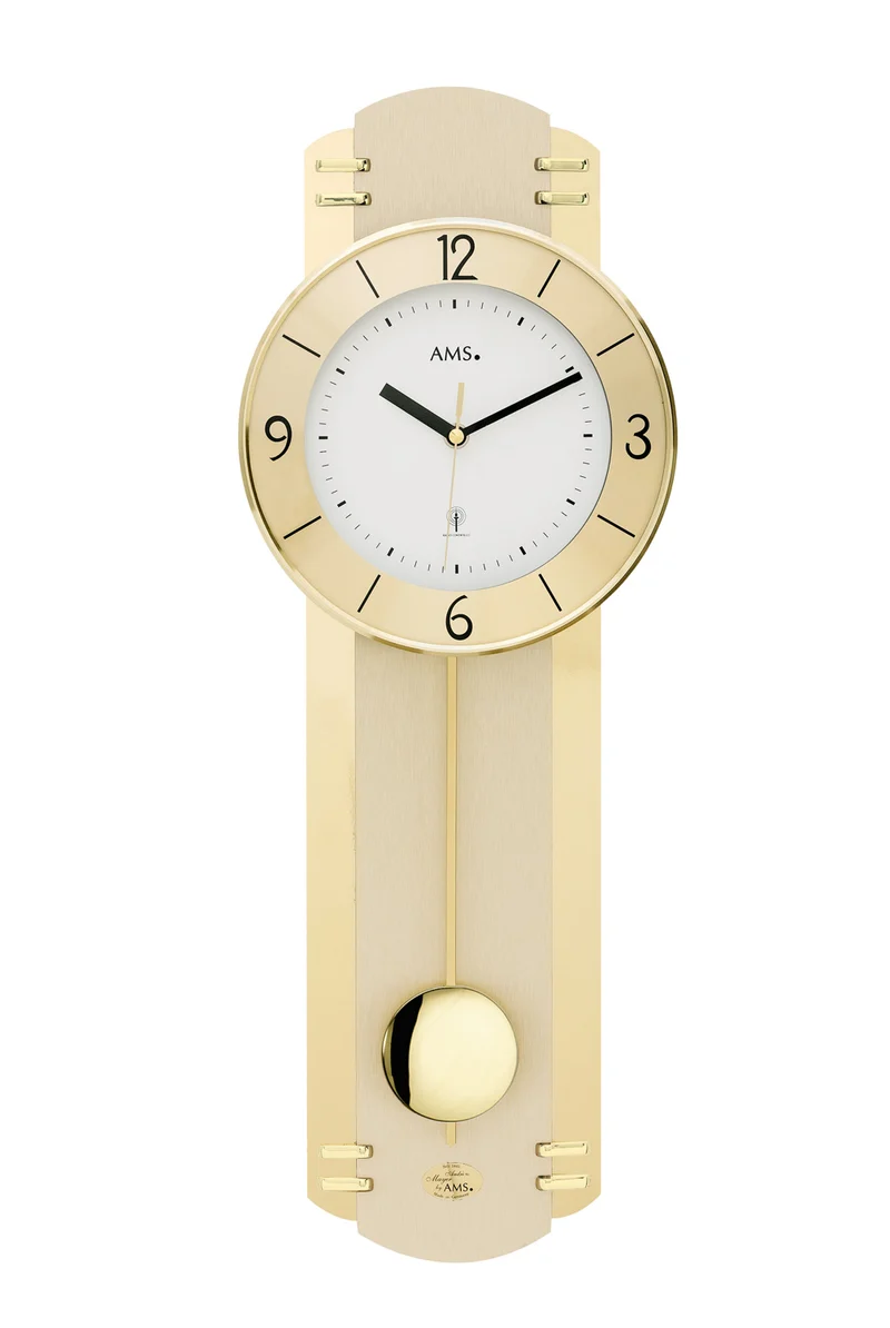AMS F5293 Pendel-Wanduhr Holz • Funk-Pendelwerk • Messing-Veredelung