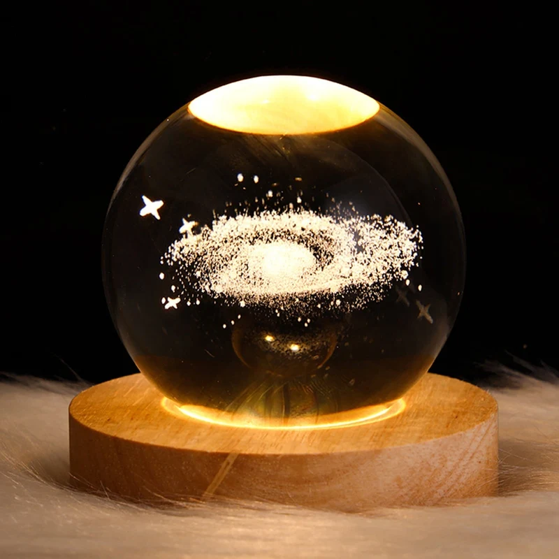 Planeet Nachtlampje Kristallen Bol met Sfeerverlichting Warmwit Licht en Decoratieve Standaard voor Slaapkamer Woonkamer Rust en Ontspanning | Sansoti