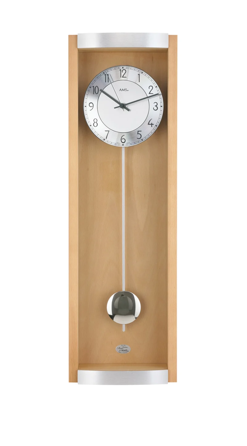 AMS Funk-Pendeluhr F5285/18 Wanduhr Buche • Funk-Pendelwerk • Mineralglas