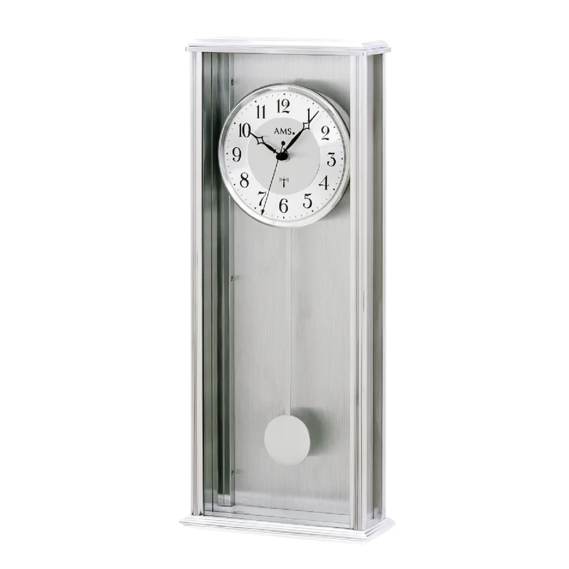 AMS F5280 Wanduhr Silber • Funk-Pendelwerk • Aluminiumgehäuse