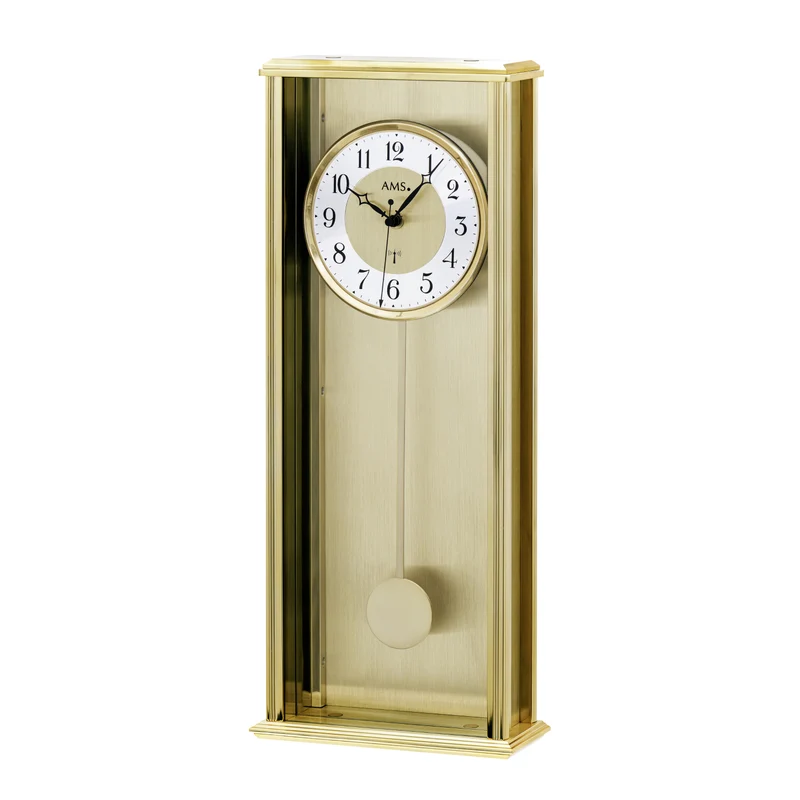 AMS Funk-Pendeluhr F5281 Wanduhr Gelb • Funk-Pendelwerk • Aluminiumgehäuse mit Mineralglas