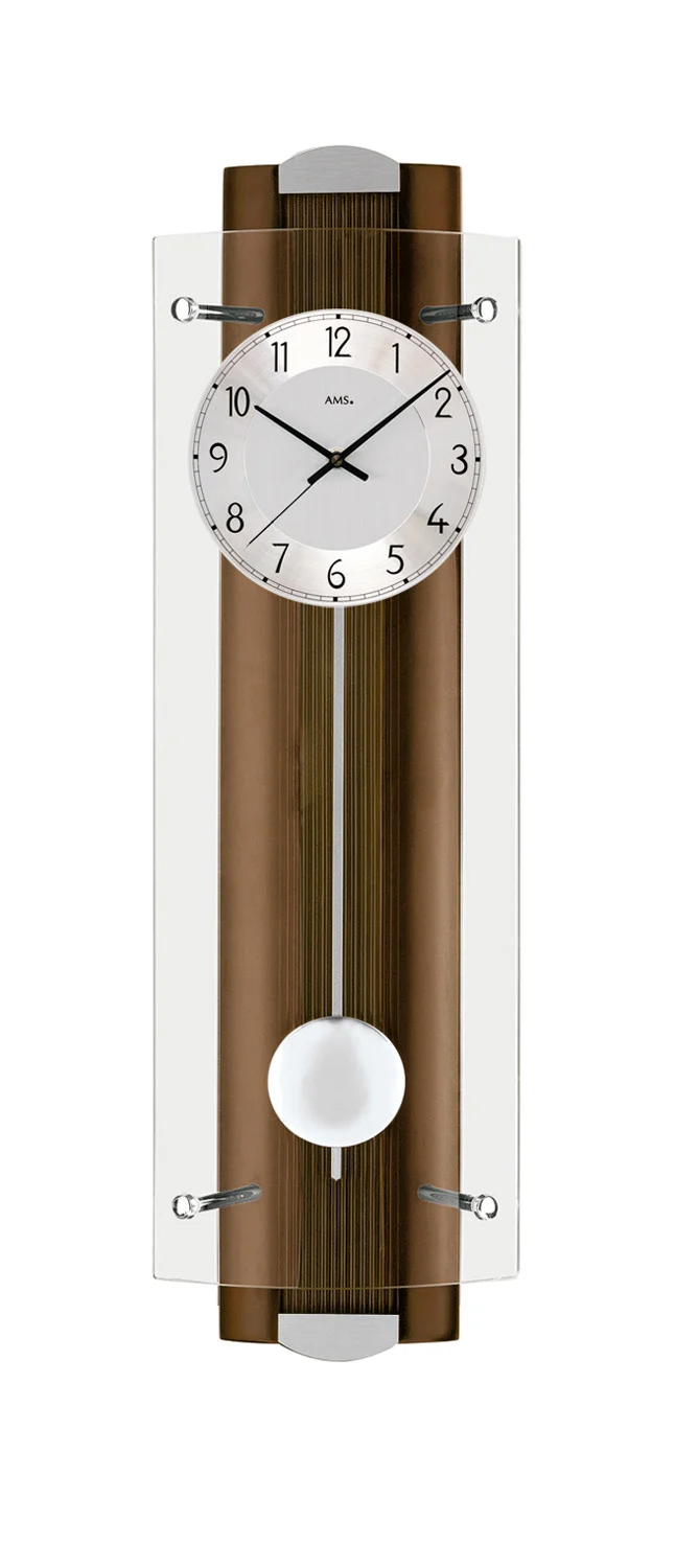 AMS F5259/1Q Wanduhr Nussbaum • Quarz-Pendelwerk • Mineralglas