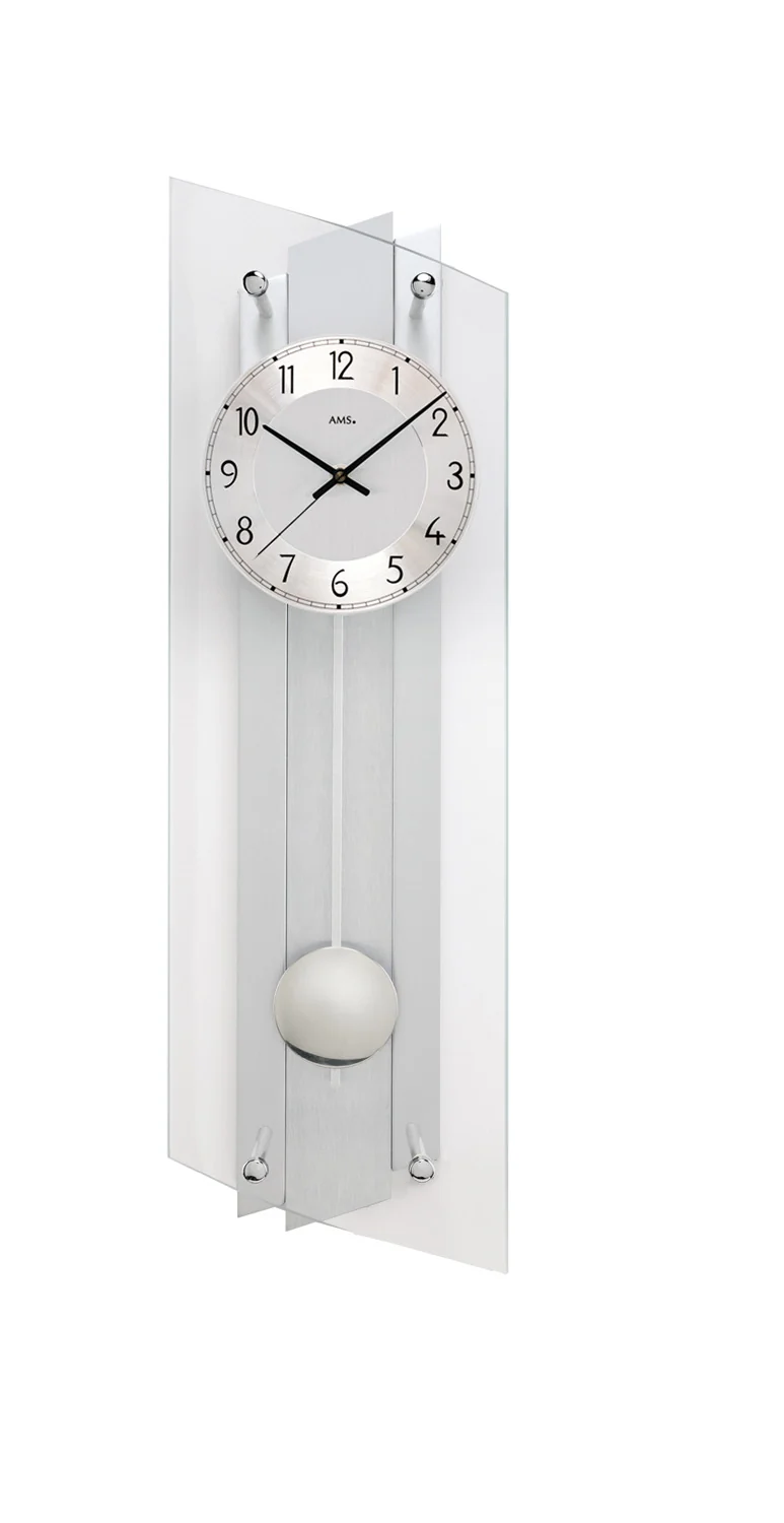 AMS F5261Q Wanduhr Silber • Quarz-Pendelwerk • Mineralglas