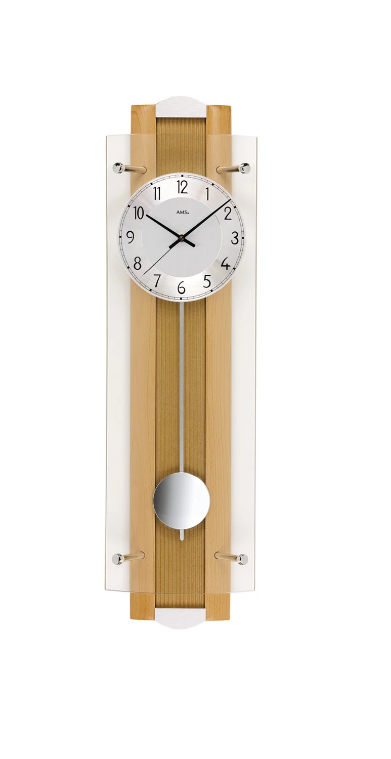 AMS F5259/18Q Pendel-Wanduhr Buche • Quarz-Pendelwerk • Massivholzrückwand Buche