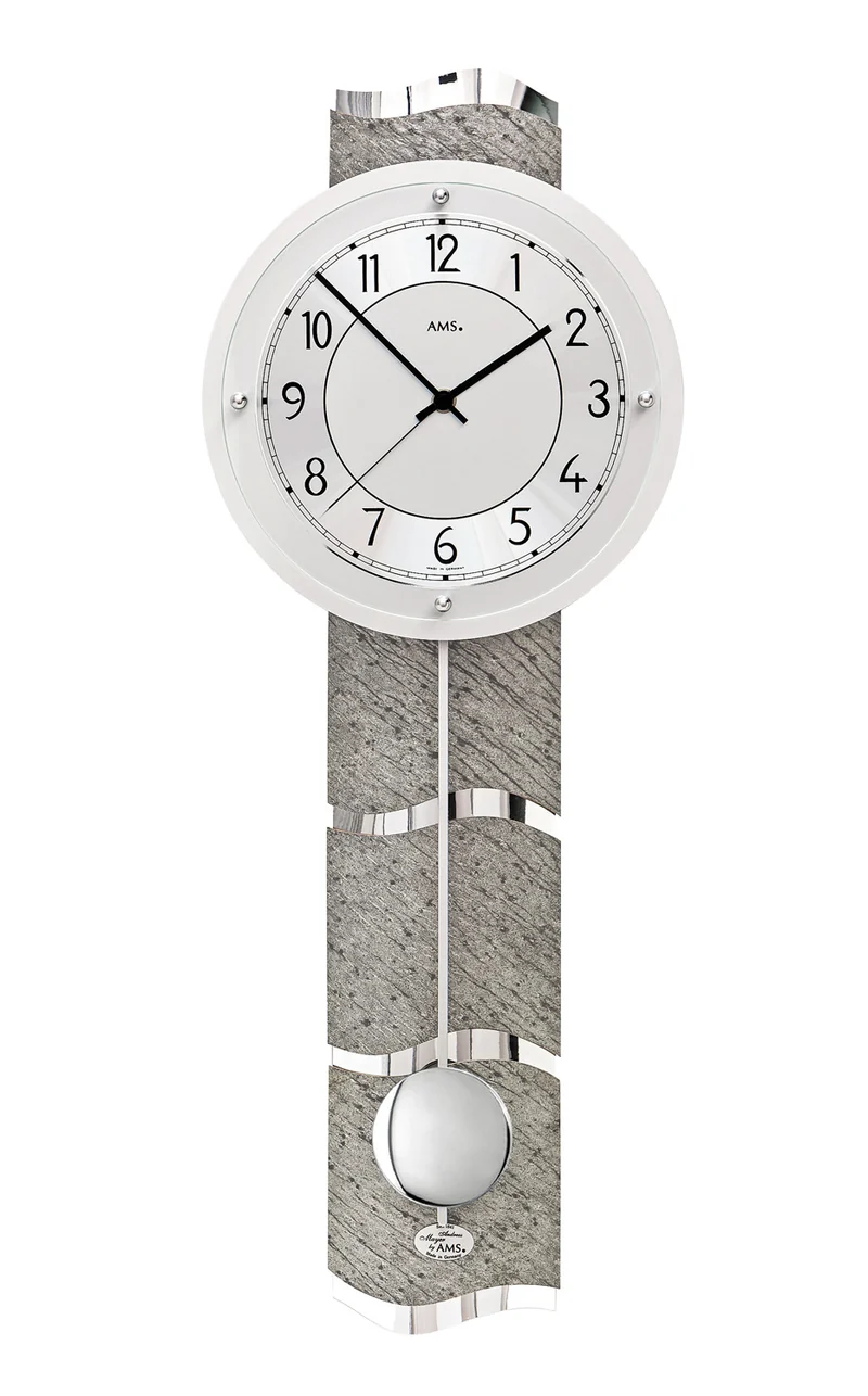 AMS F5216Q Pendel-Wanduhr Naturstein/Aluminium • Quarz-Pendelwerk • Mineralglas