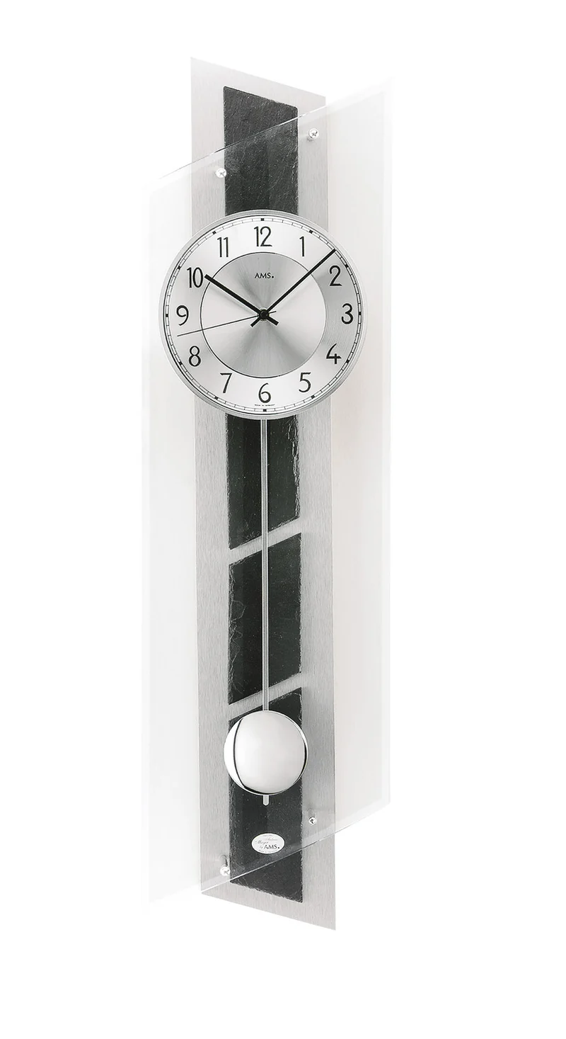 AMS F5217 Wanduhr Naturschiefer • Funk-Pendelwerk • Aluminium-Zifferblatt