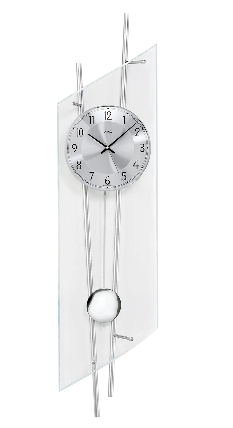 AMS F5200 Wanduhr Silber • Funk-Pendelwerk • Mineralglas