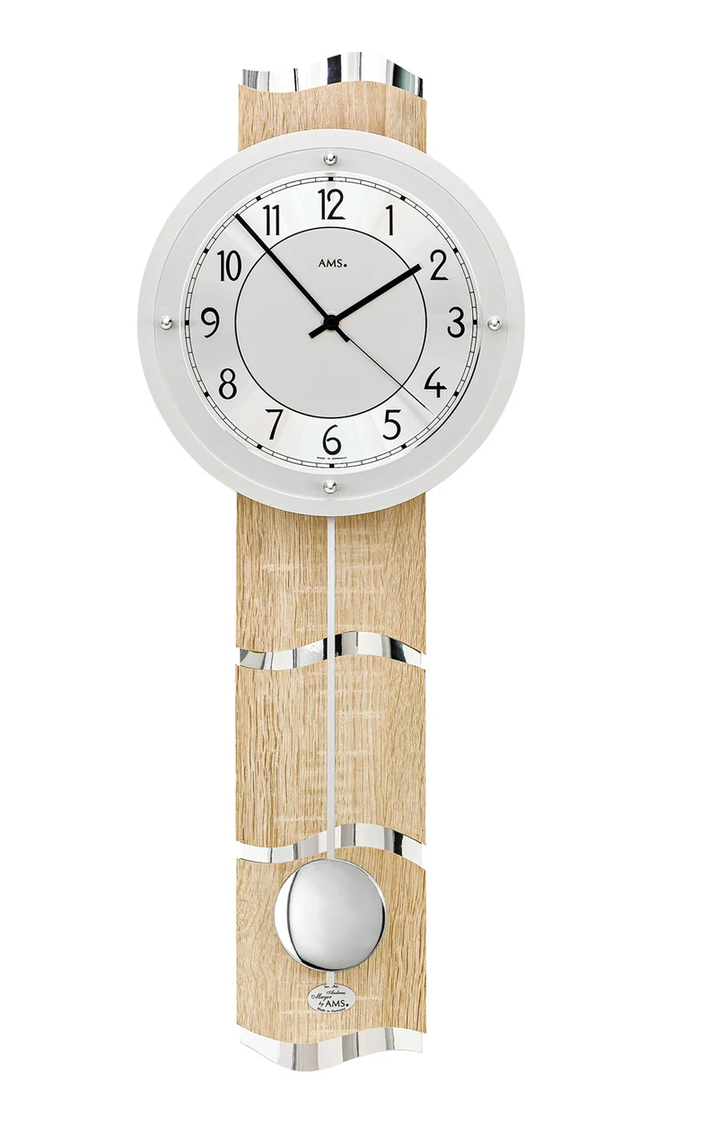 AMS F5214Q Wanduhr Sonoma/Aluminium • Quarz-Pendelwerk • Mineralglas
