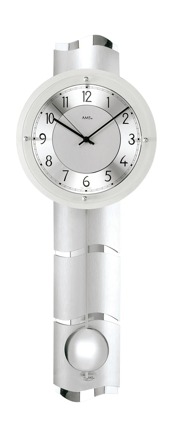 AMS F5215Q Pendel-Wanduhr Silber • Mineralglas • Quarz-Pendelwerk