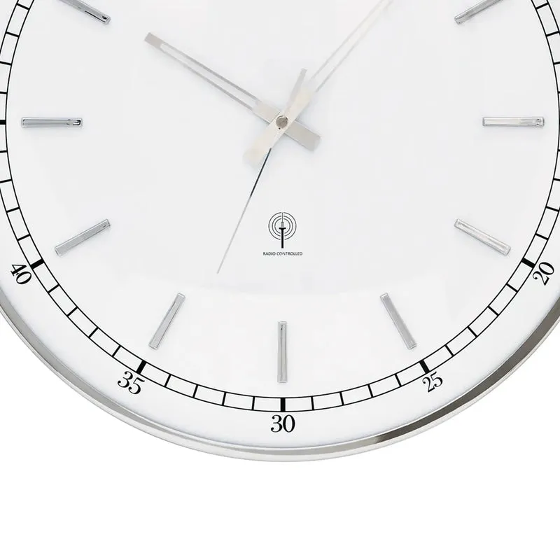 AMS F5608 Wanduhr Silber • Funkwerk • Gewölbtes Mineralglas