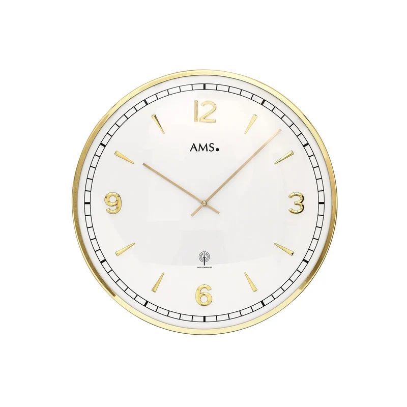 AMS F5609 Wanduhr Silber • Funkwerk • Gewölbtes Mineralglas
