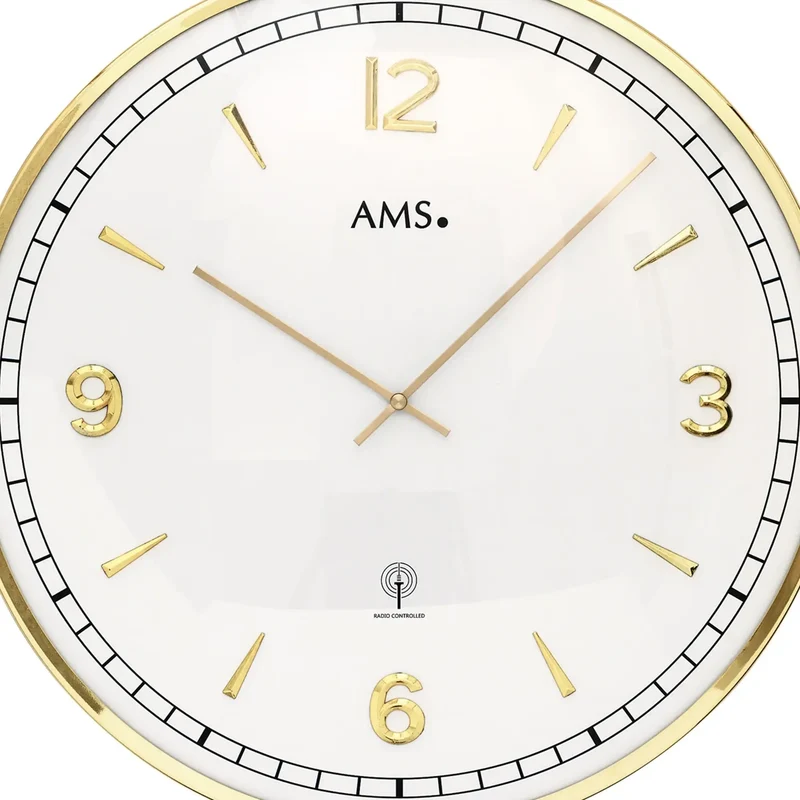 AMS F5609 Wanduhr Silber • Funkwerk • Gewölbtes Mineralglas