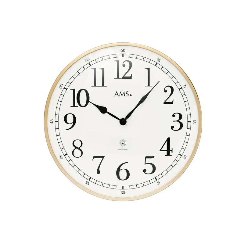AMS Oxford F5607 Wanduhr Messing • Funk-Uhrwerk • Gewölbtes Mineralglas