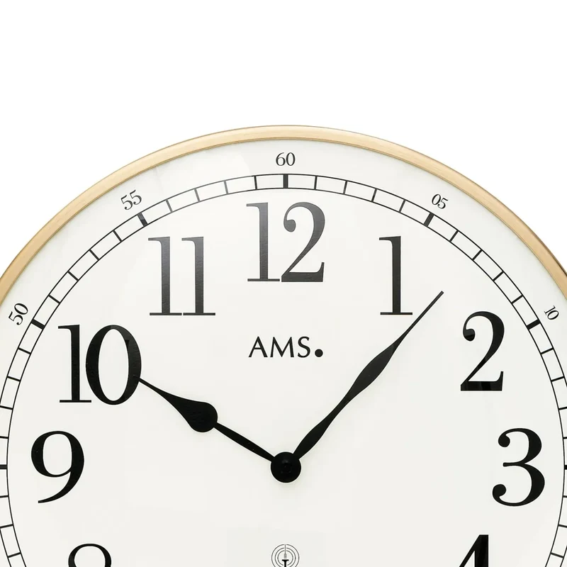 AMS Oxford F5607 Wanduhr Messing • Funk-Uhrwerk • Gewölbtes Mineralglas