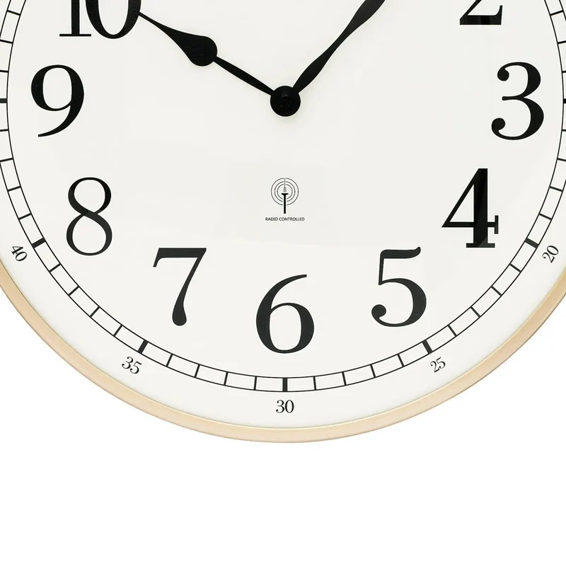 AMS Oxford F5607 Wanduhr Messing • Funk-Uhrwerk • Gewölbtes Mineralglas