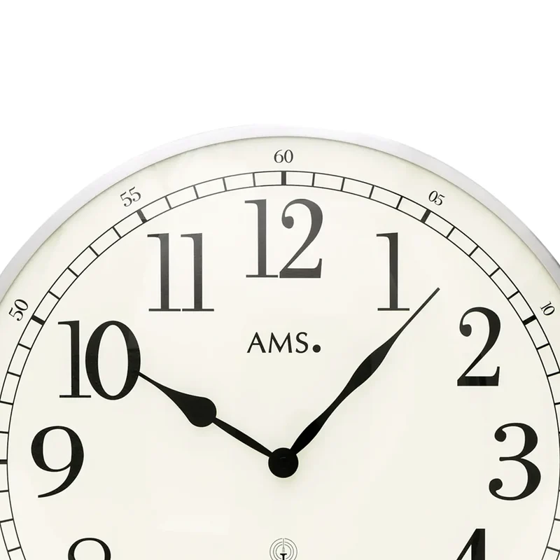 AMS F5606 Wanduhr Aluminium gebürstet • Funkwerk • Gewölbtes Mineralglas
