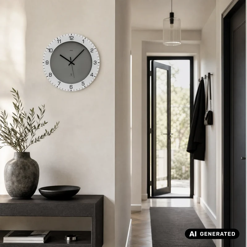 AMS F5595 Wanduhr Anthrazit • Funkwerk • Mineralglas bedruckt