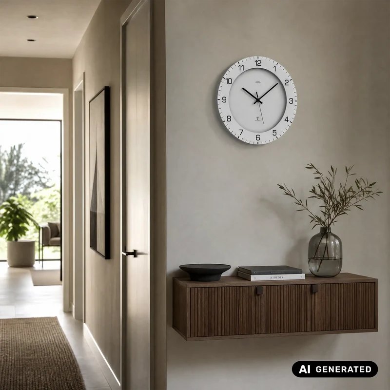 AMS F5593 Wanduhr Beige • Funkwerk • Mineralglas bedruckt