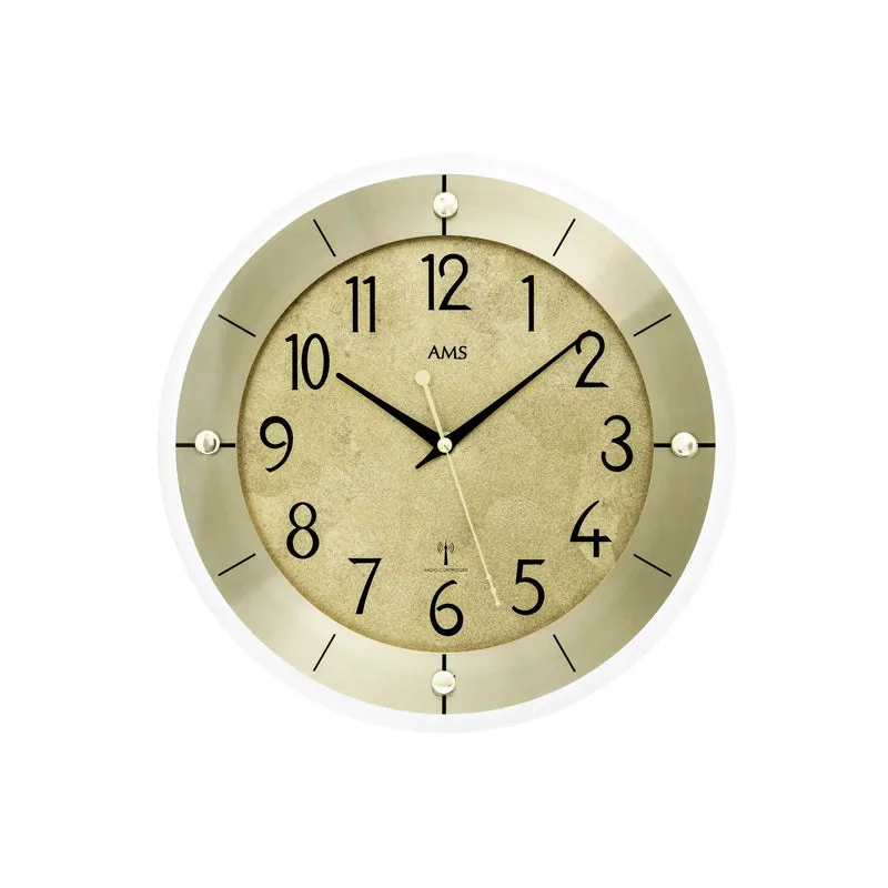 AMS Funk-Wanduhr F5591 Wanduhr Messingantik • Facettiertes Mineralglas • Funkwerk