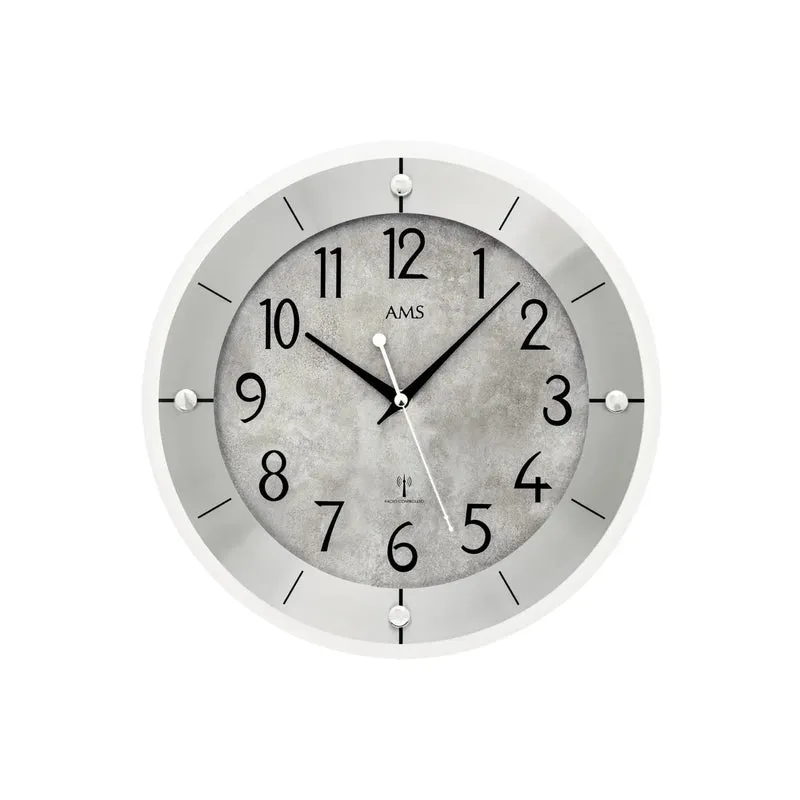 AMS F5590 Wanduhr Silberantik • Funkwerk • Facettiertes Mineralglas