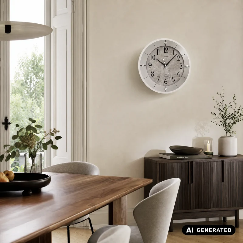 AMS F5590 Wanduhr Silberantik • Funkwerk • Facettiertes Mineralglas