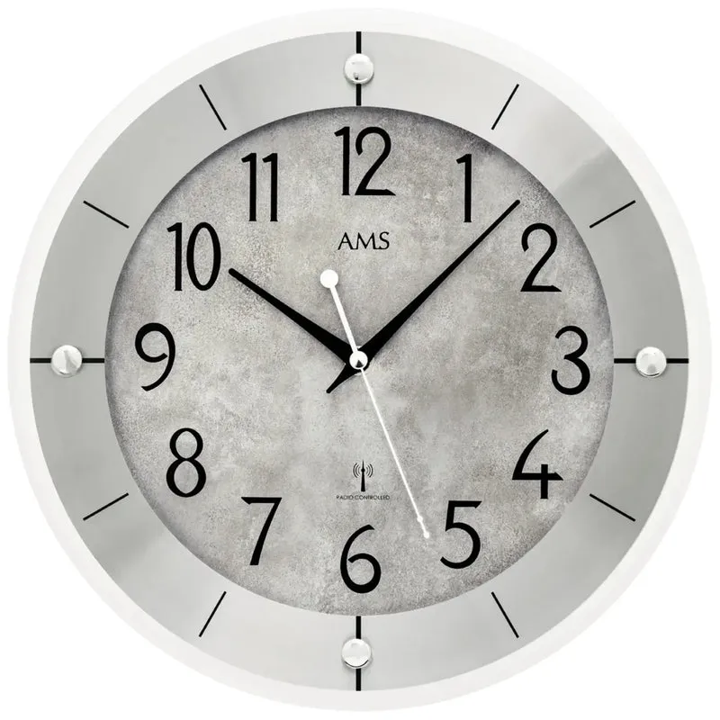 AMS F5590 Wanduhr Silberantik • Funkwerk • Facettiertes Mineralglas