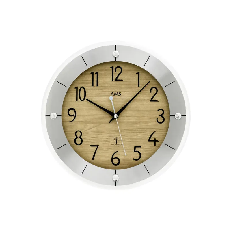 AMS F5592 Wanduhr Buche • Funkwerk • Facettiertes Mineralglas