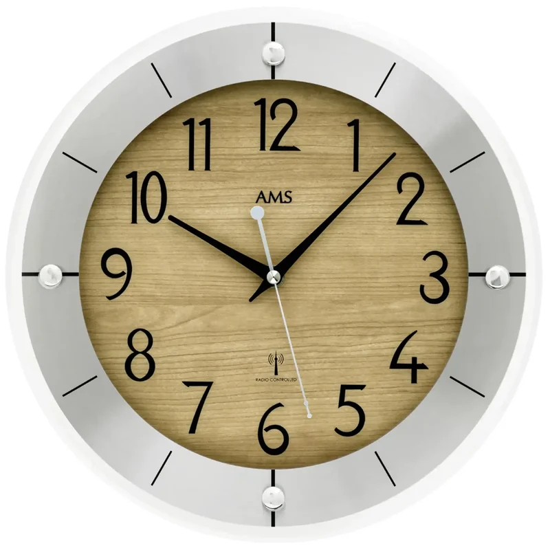 AMS F5592 Wanduhr Buche • Funkwerk • Facettiertes Mineralglas