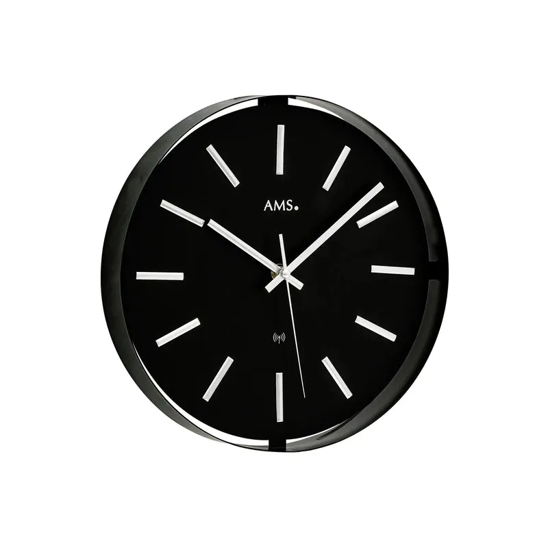 AMS F5586 Wanduhr Schwarz/Silber • Funkwerk • Aufgelegte Indices
