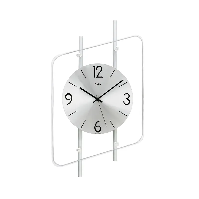 AMS F5582 Wanduhr Silber • Funkwerk • Aluminium-Zifferblatt