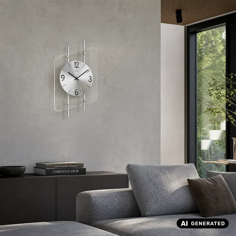 AMS F5582 Wanduhr Silber • Funkwerk • Aluminium-Zifferblatt