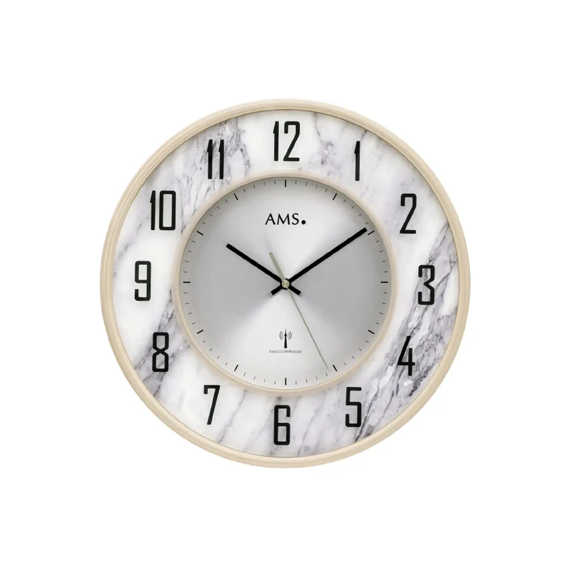 AMS F5588 Wanduhr Marmor • Funkwerk • Mineralglas bedruckt
