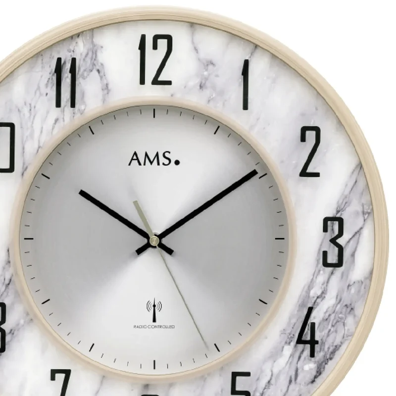 AMS F5588 Wanduhr Marmor • Funkwerk • Mineralglas bedruckt