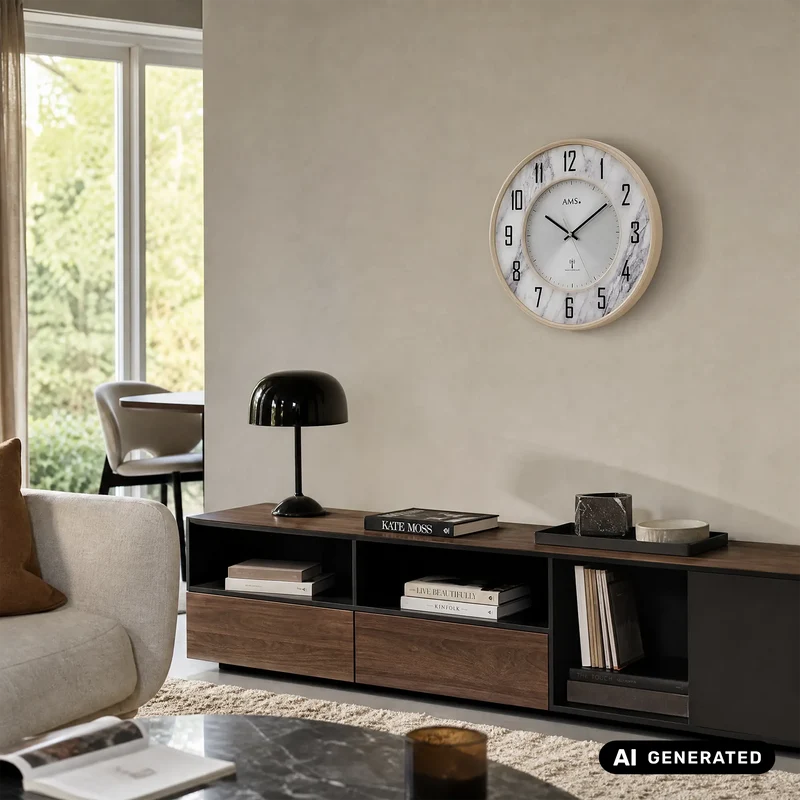 AMS F5588 Wanduhr Marmor • Funkwerk • Mineralglas bedruckt