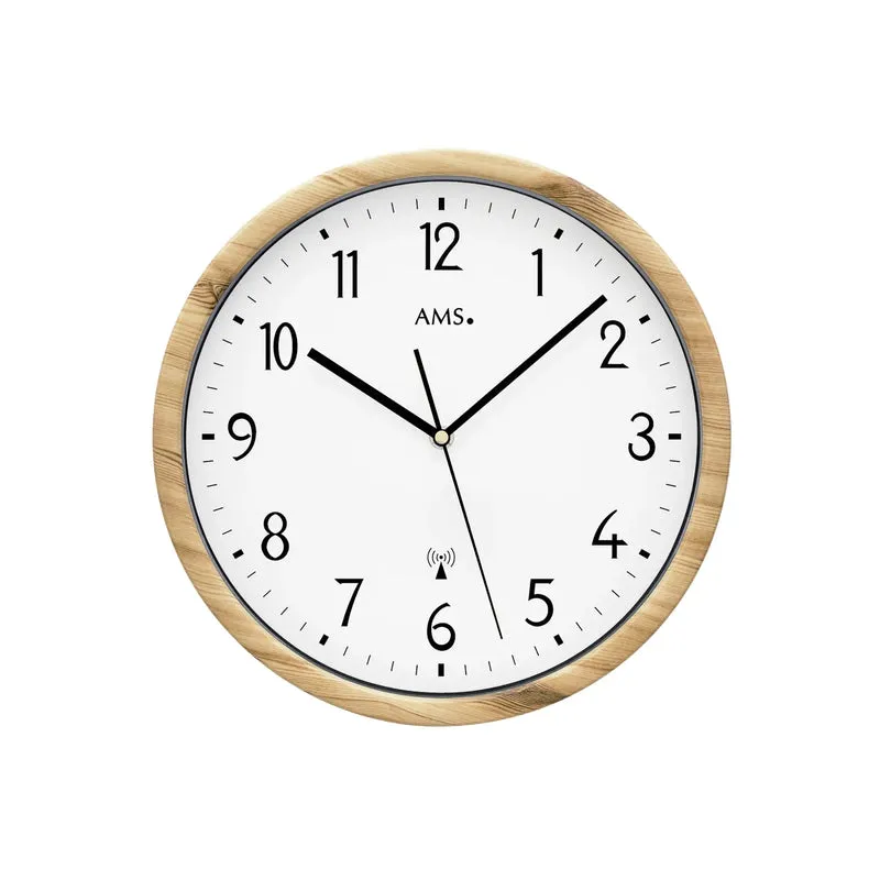 AMS F5576 Wanduhr Holzoptik • Funkwerk • Mineralglas