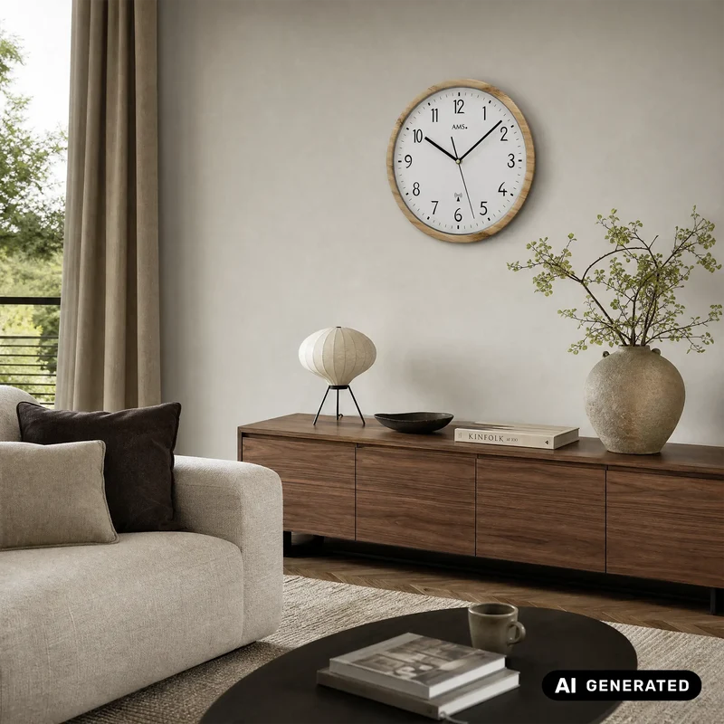 AMS F5576 Wanduhr Holzoptik • Funkwerk • Mineralglas