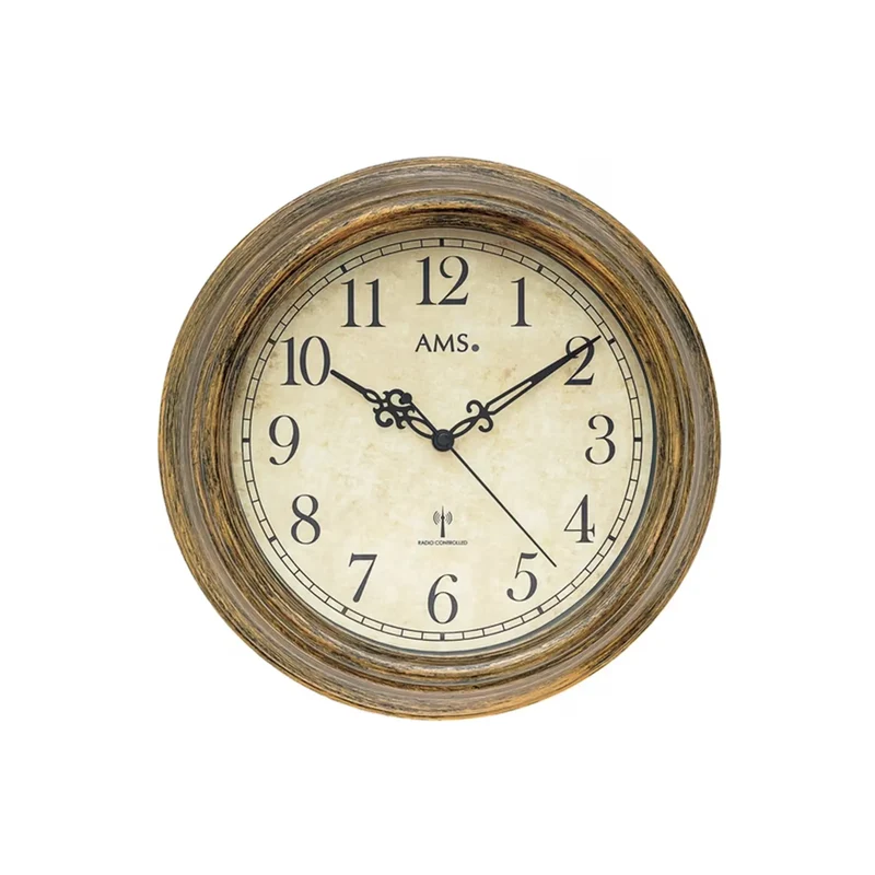 AMS Funk-Wanduhr F5575 Wanduhr Braunbronziert • Funkwerk • Mineralglas
