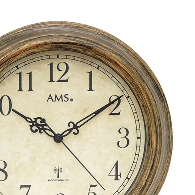 AMS Funk-Wanduhr F5575 Wanduhr Braunbronziert • Funkwerk • Mineralglas