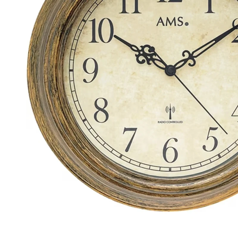 AMS Funk-Wanduhr F5575 Wanduhr Braunbronziert • Funkwerk • Mineralglas