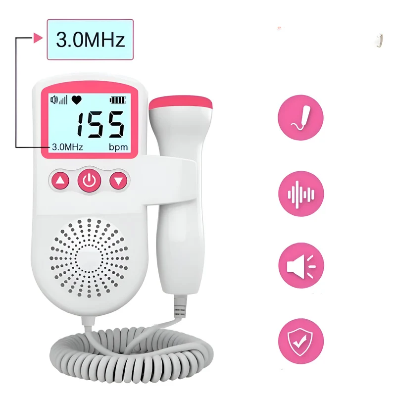Baby Hartslagmeter voor Zwangerschap – Foetale Doppler Monitor met LCD Scherm en Ingebouwde Luidspreker voor Thuisgebruik | Sansoti