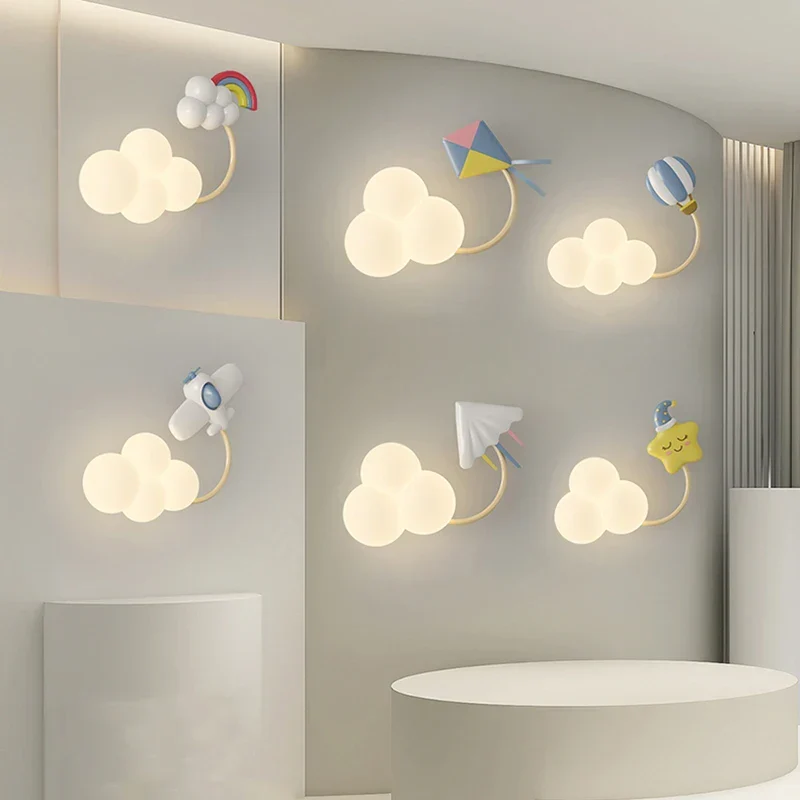 Kinderkamer Wandlamp met Sterren, Regenboog en Vliegtuig – Creatieve LED Verlichting voor Babykamer en Speelkamer | Sansoti