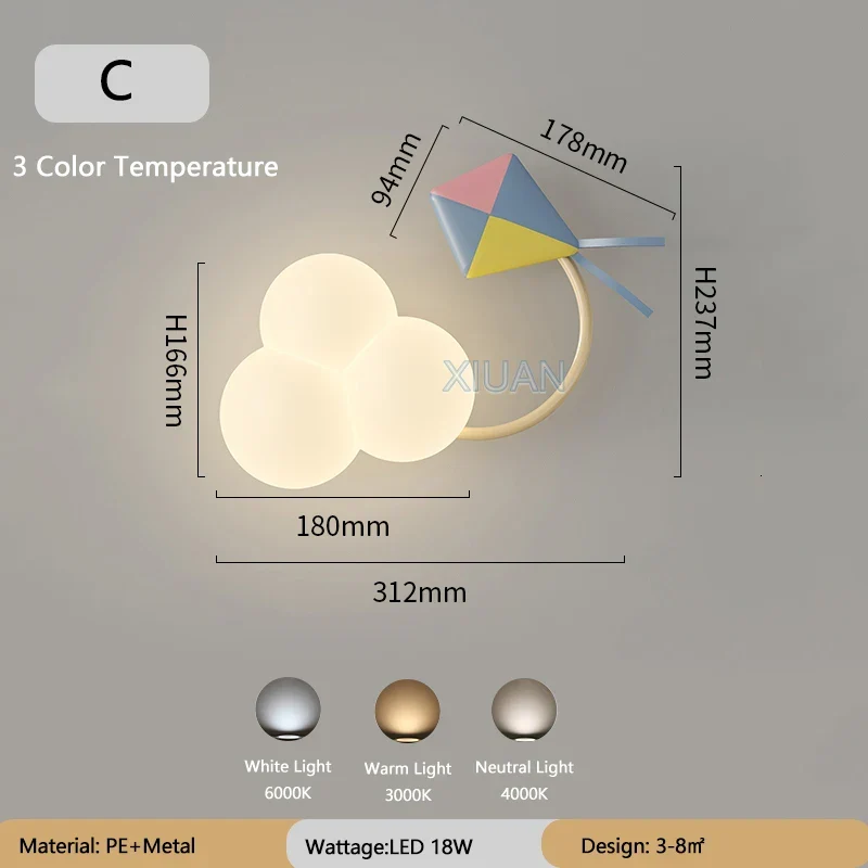 Kinderkamer Wandlamp met Sterren, Regenboog en Vliegtuig – Creatieve LED Verlichting voor Babykamer en Speelkamer | Sansoti