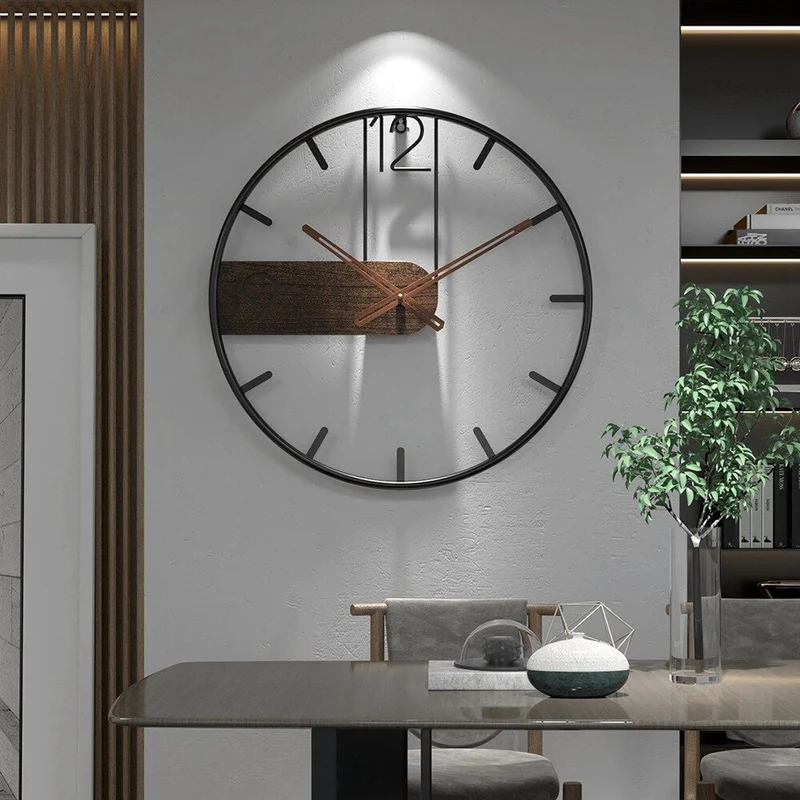 Stalen wandklok met walnootaccent – industrieel design met warm hout – modern uurwerk voor woonkamer, kantoor of keuken – ø 40 cm | Sansoti