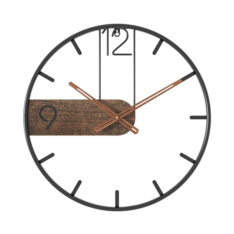 Stalen wandklok met walnootaccent – industrieel design met warm hout – modern uurwerk voor woonkamer, kantoor of keuken – ø 40 cm | Sansoti